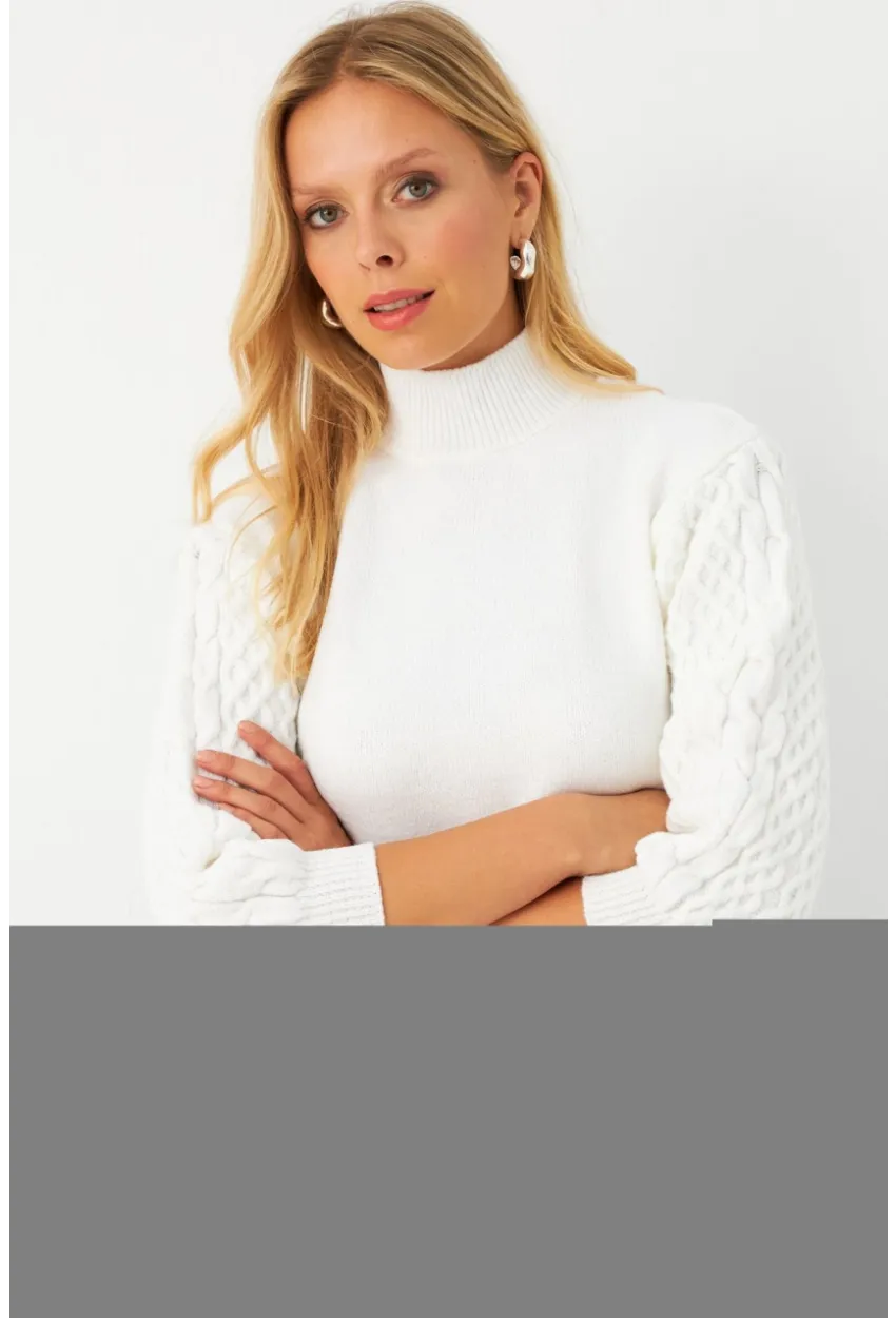 Kadın Ekru Pencereli Kazak SE4