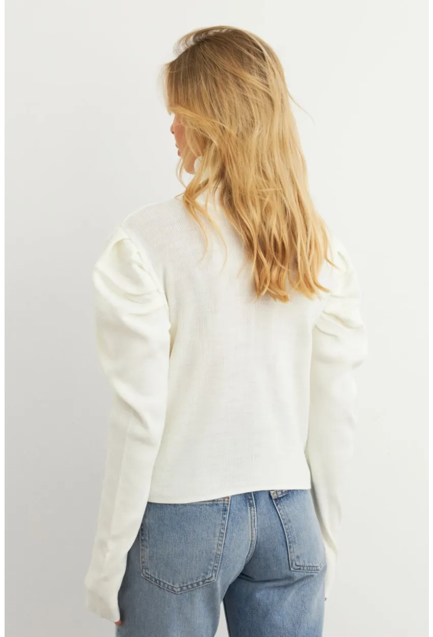 Kadın Ekru Prenses Kol Balıkçı Yaka Triko Bluz SF2555