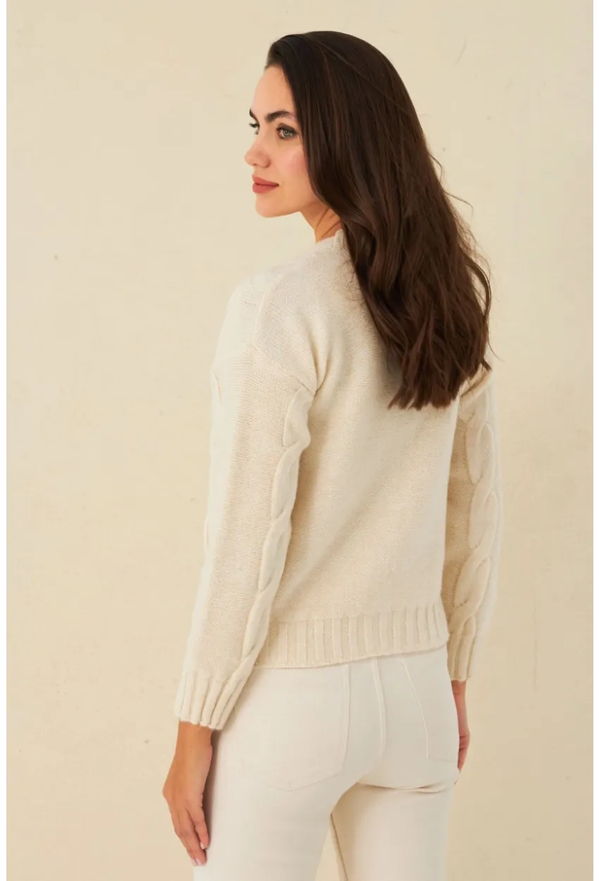 Kadın Ekru Saç Örgülü Hırka YV295