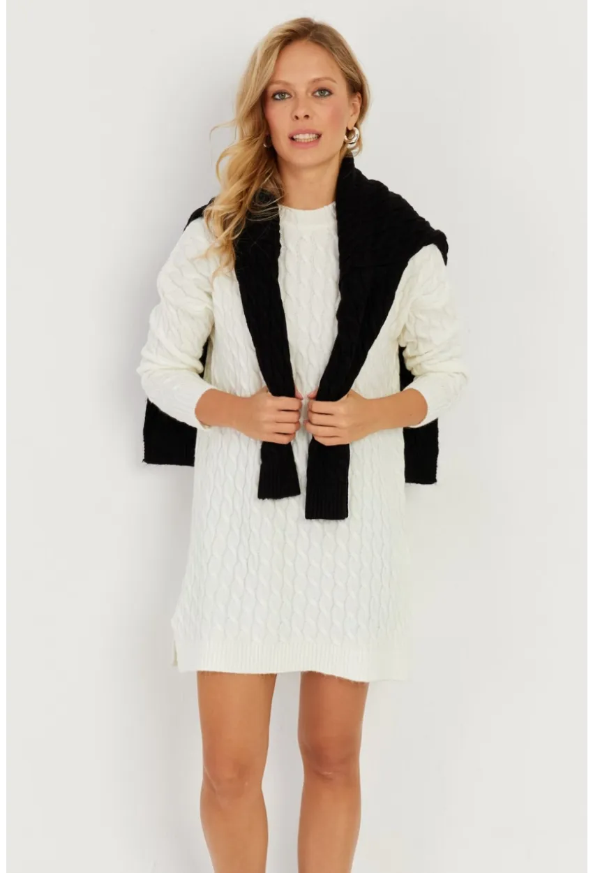 Kadın Ekru Saç Örgülü Triko Tunik KZ2505