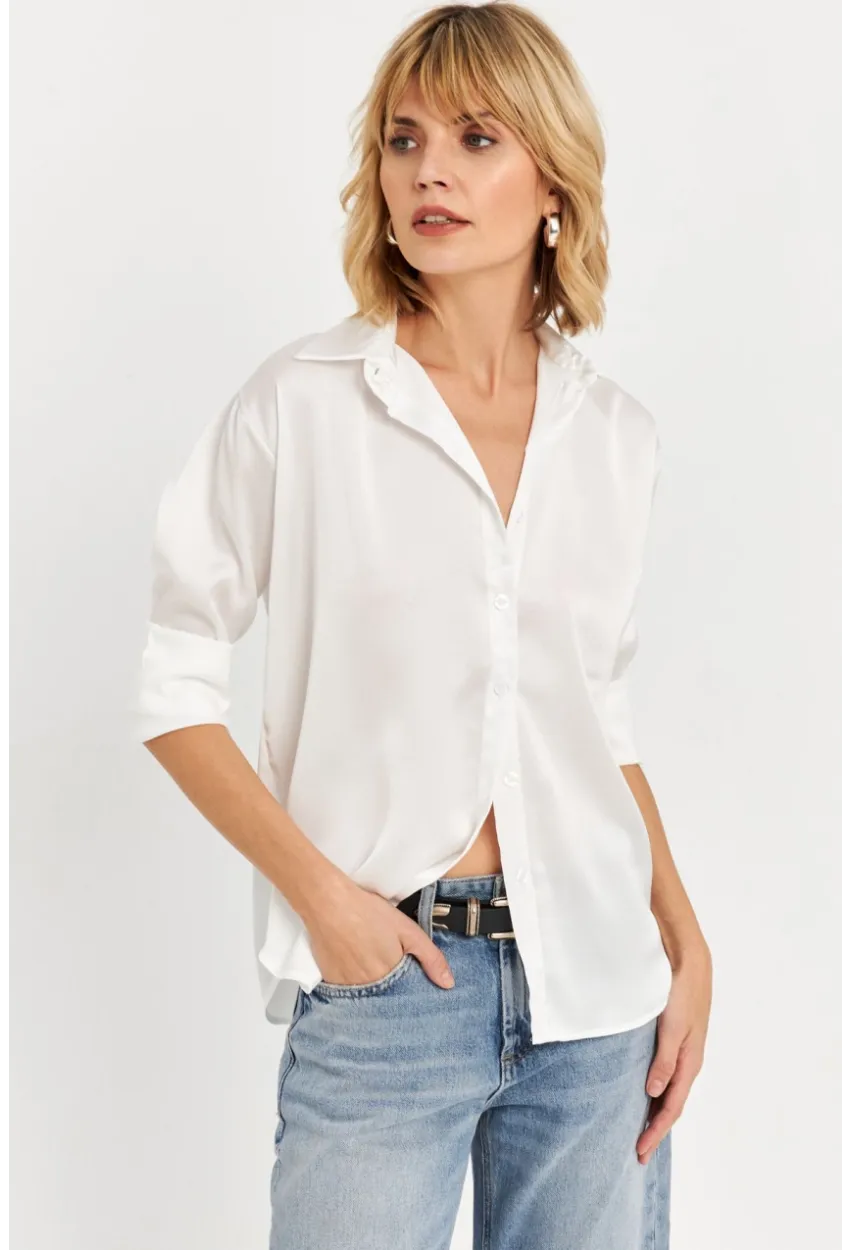 Kadın Ekru Saten Gömlek ELT8051
