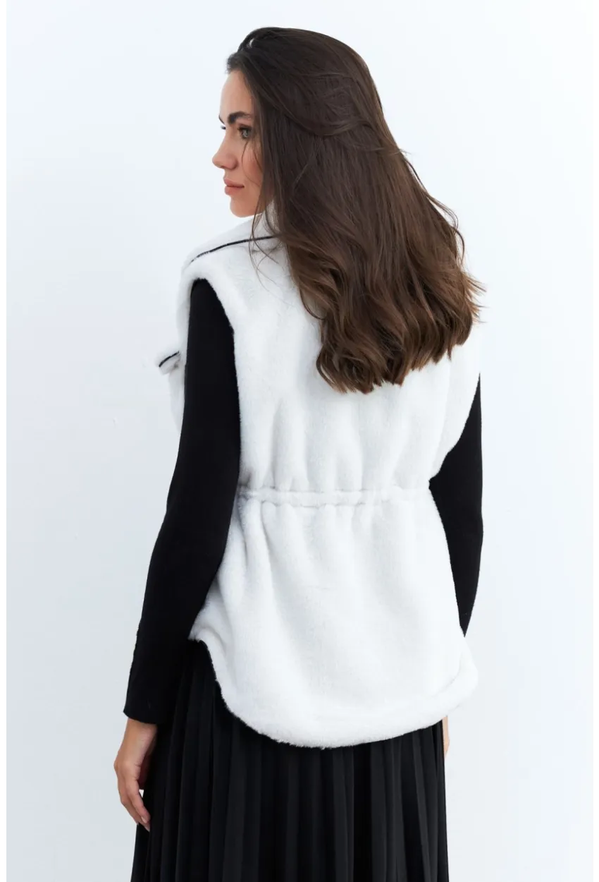 Kadın Ekru Suni Kürk Cepli Yelek MK66