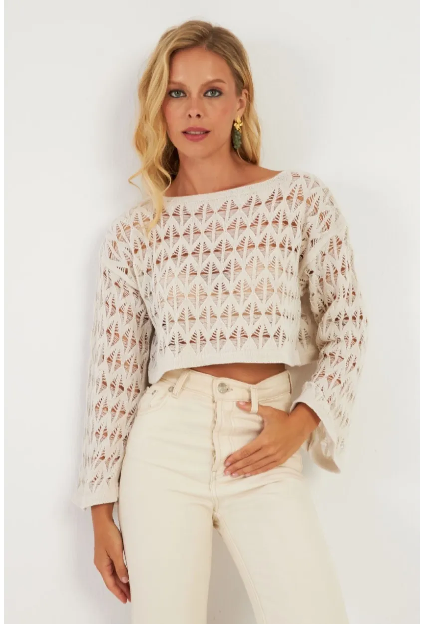 Kadın Ekru Triko Bluz YV254