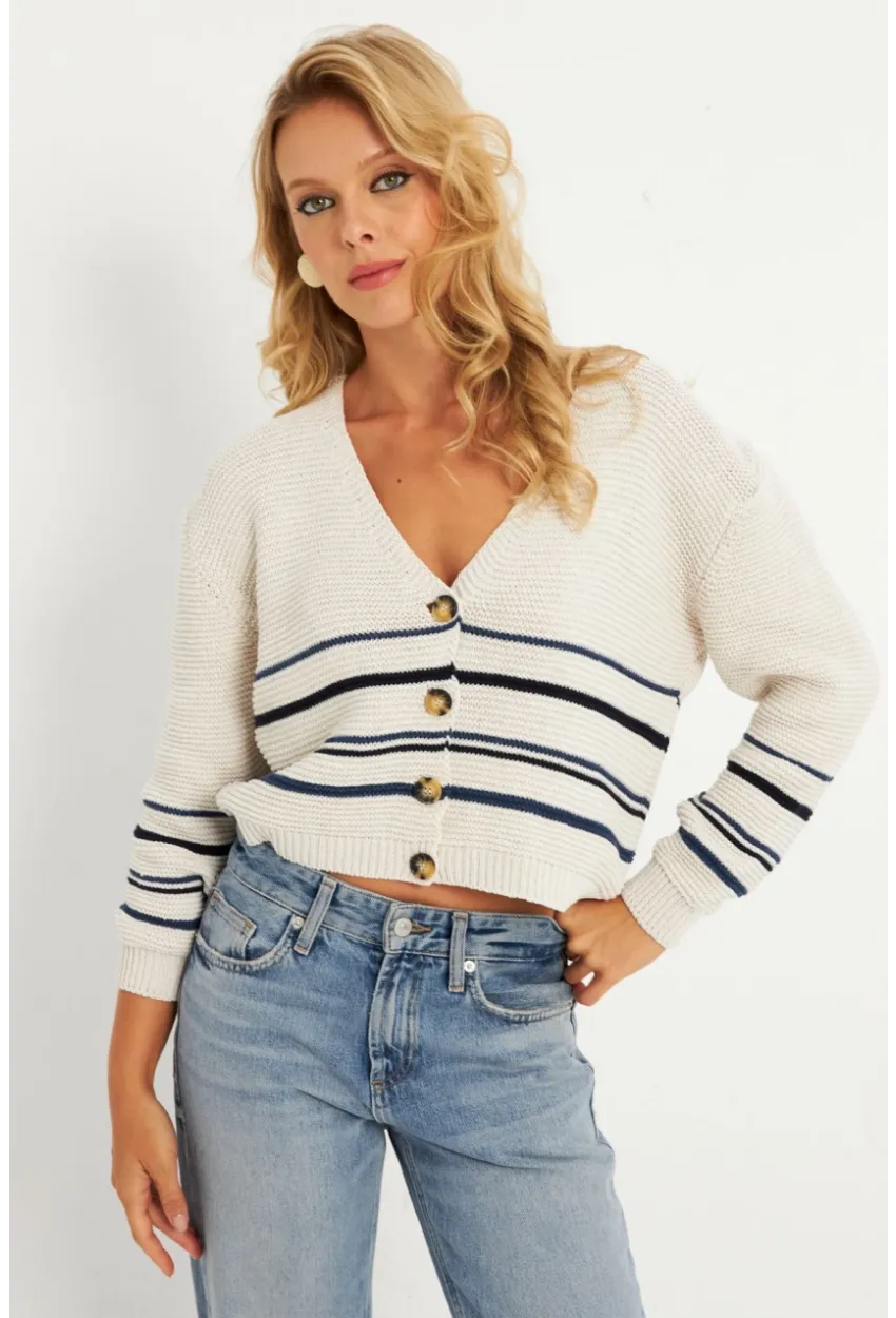 Kadın Ekru Triko Hırka MİW9571