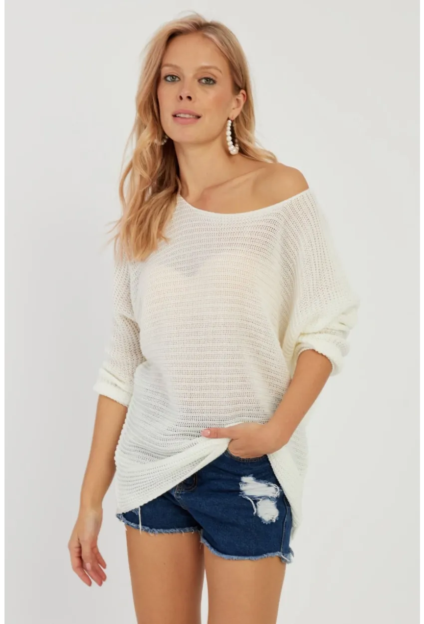 Kadın Ekru Triko Kazak SMT223