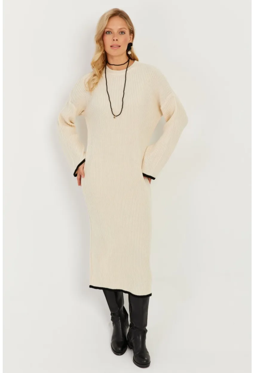 Kadın Ekru Triko Maxi Elbise MSF2538
