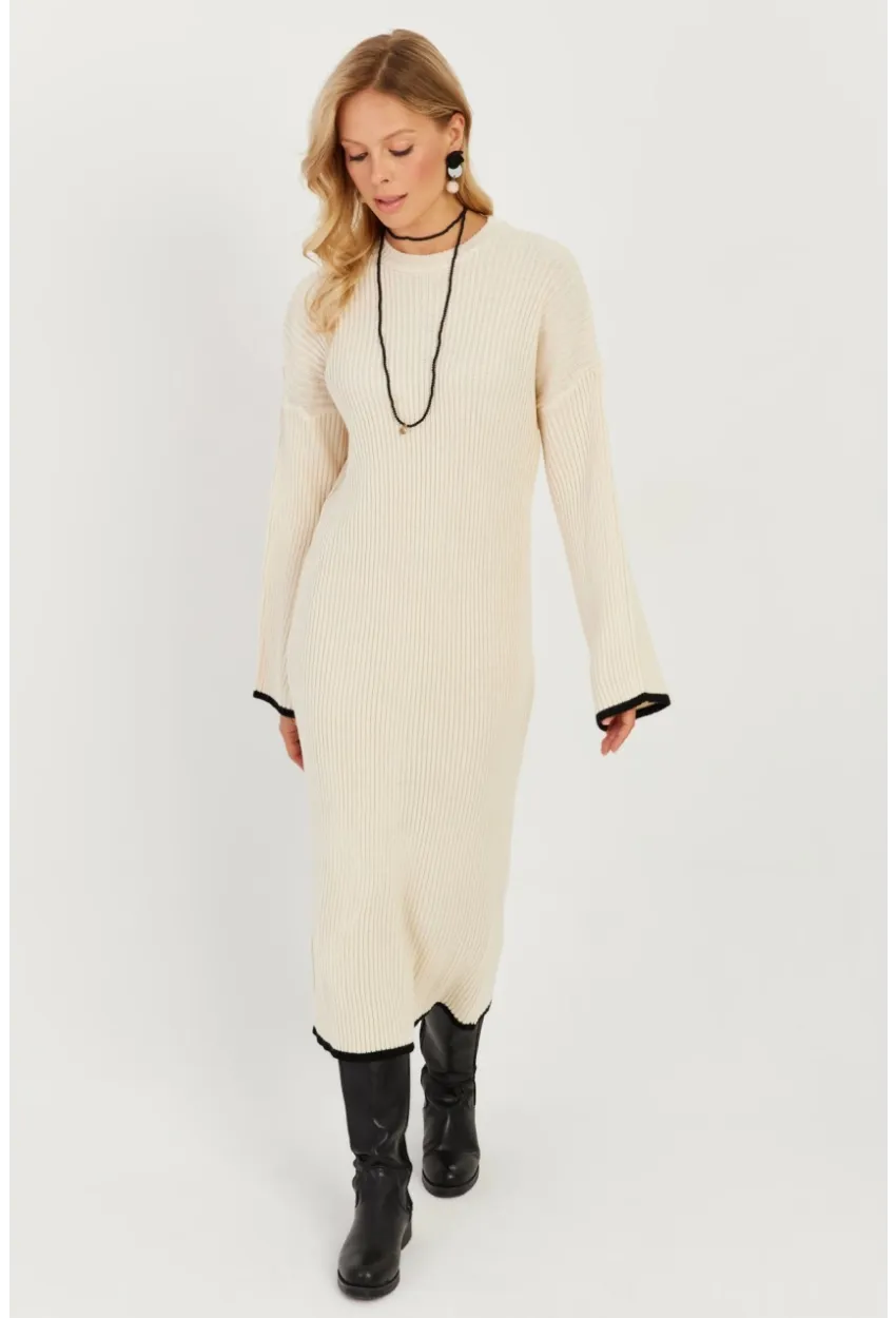 Kadın Ekru Triko Maxi Elbise MSF2538