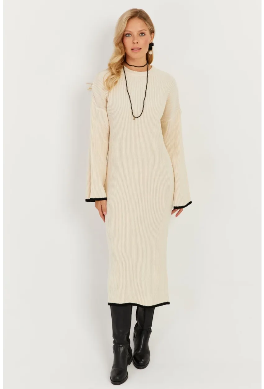 Kadın Ekru Triko Maxi Elbise SF2538