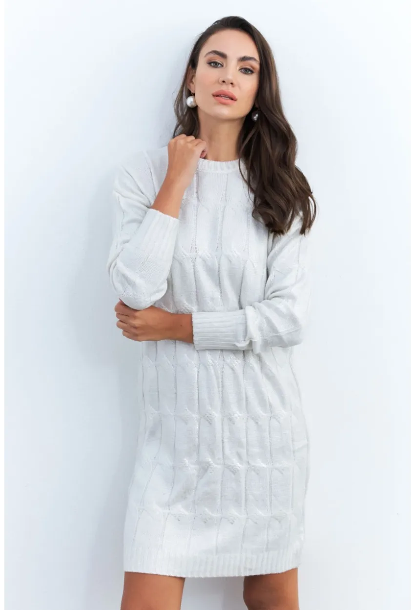 Kadın Ekru Varaklı Triko Midi Elbise NAR446