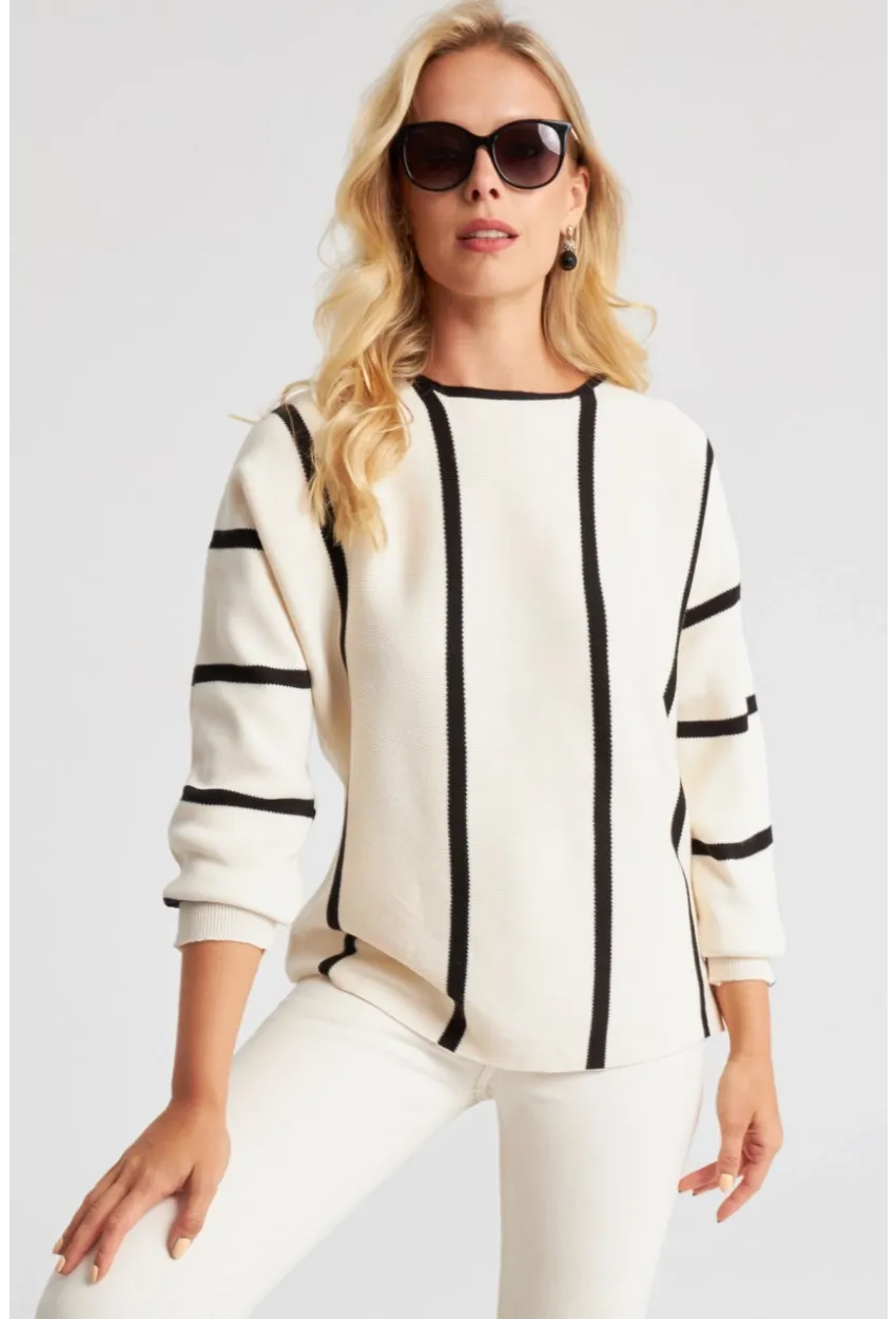 Kadın Ekru Yarasa Kol Triko Kazak YZ522