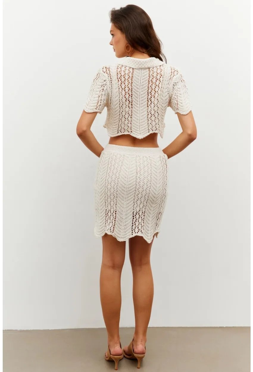 Kadın Ekru Yarım Astarlı Triko Mini Etek MİW5851-10
