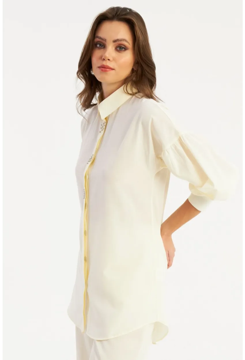 Kadın Ekru Zımbalı Gömlek MASF08