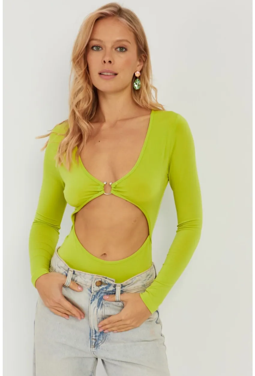 Kadın Fıstık Yeşil Dekolteli Çıtçıtlı Body MEN2026