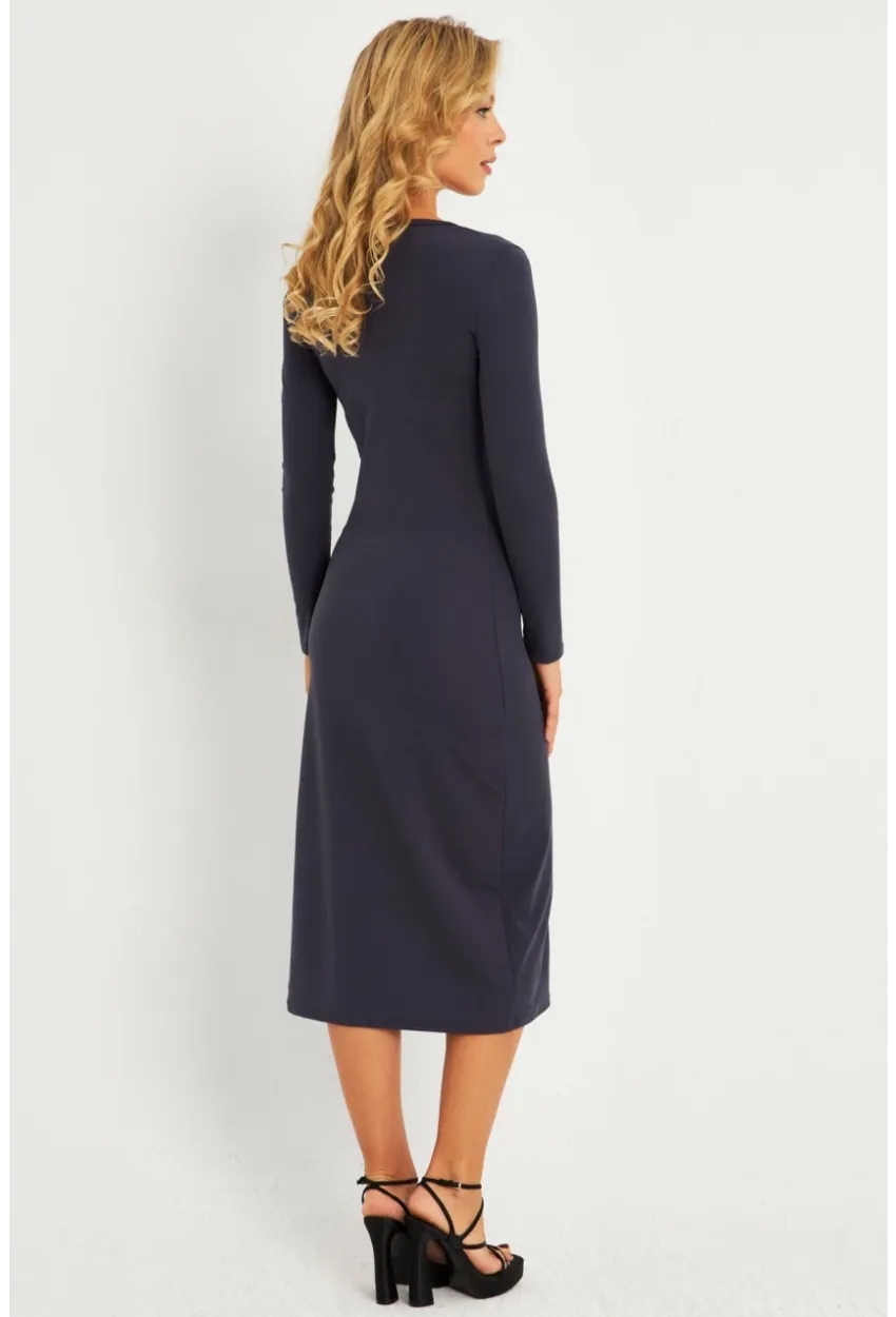 Kadın Füme Kare Yaka Midi Elbise CG382