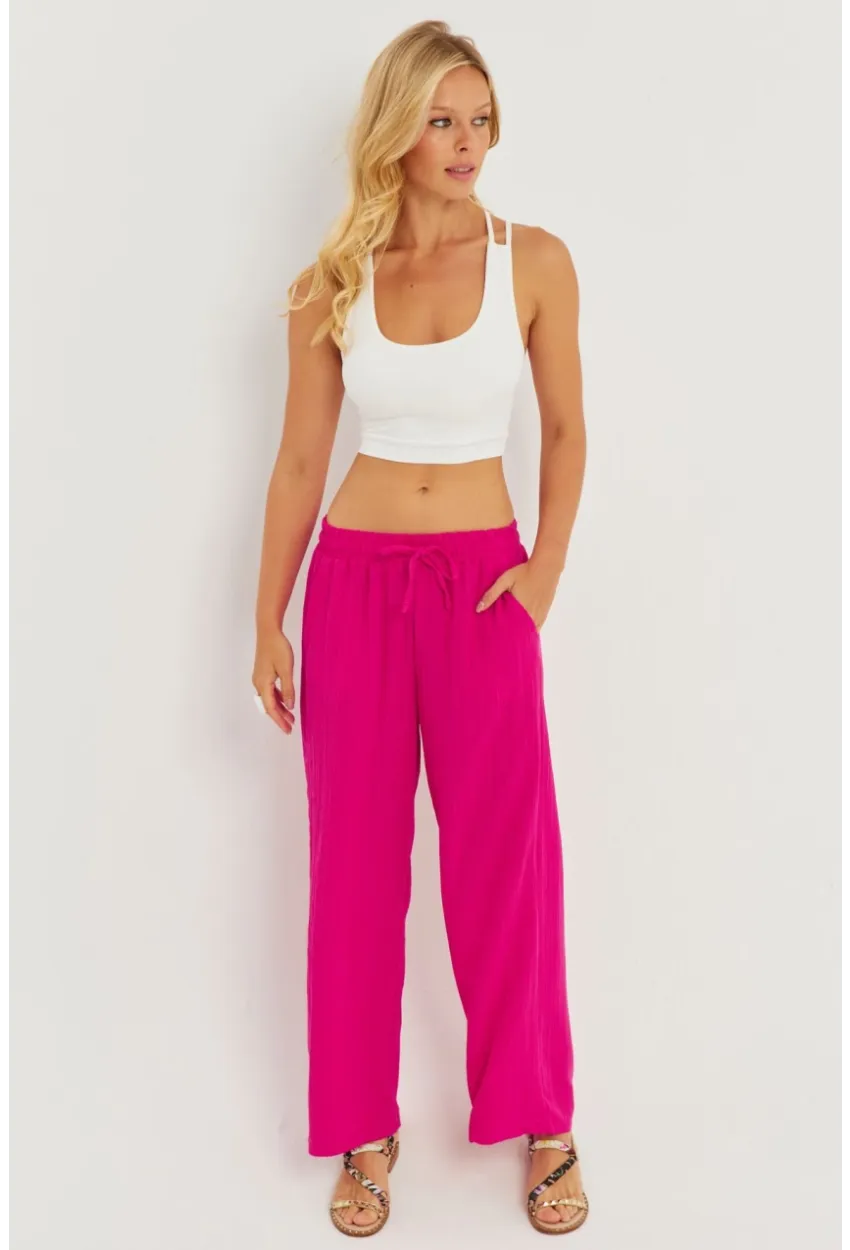 Kadın Fuşya Beli Lastikli Bürümcük Pantolon ZER405