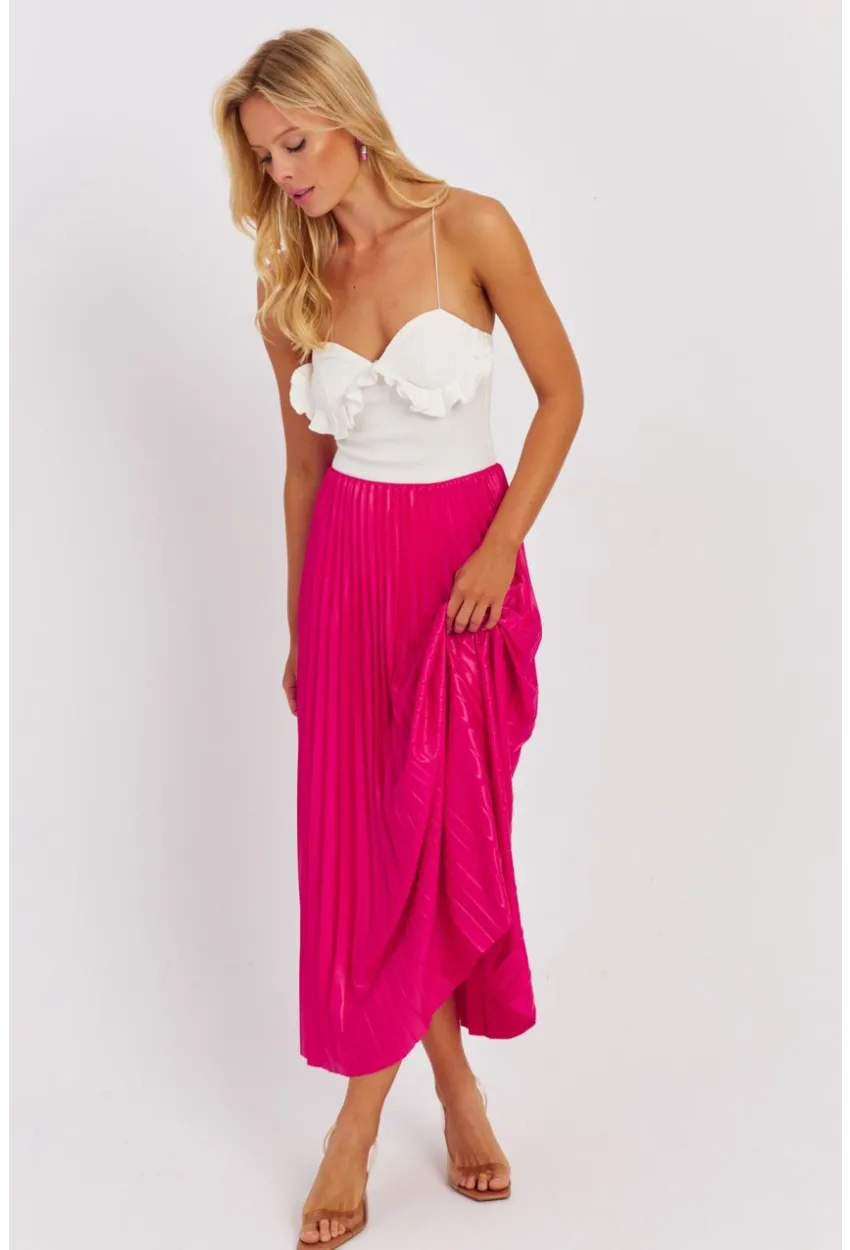 Kadın Fuşya Beli Lastikli Pilise Etek OW145