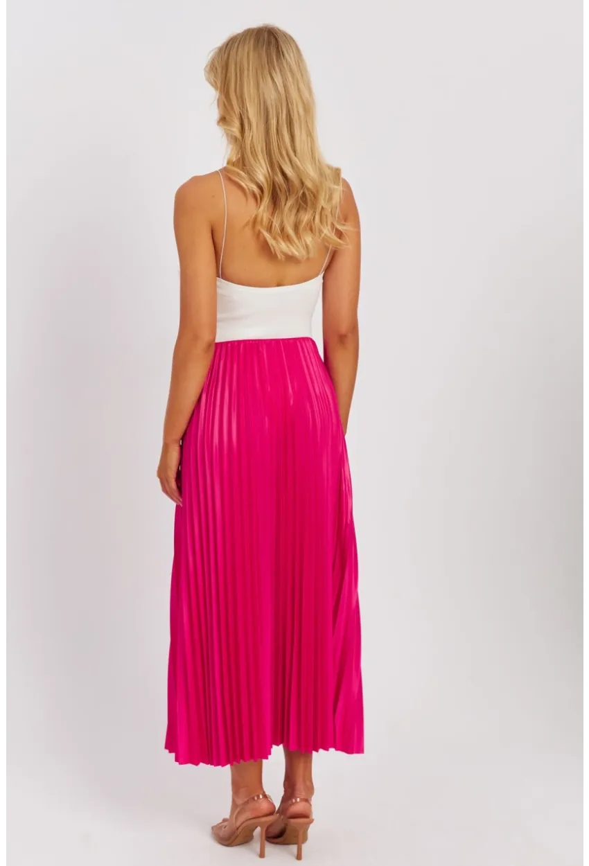 Kadın Fuşya Beli Lastikli Pilise Etek OW145