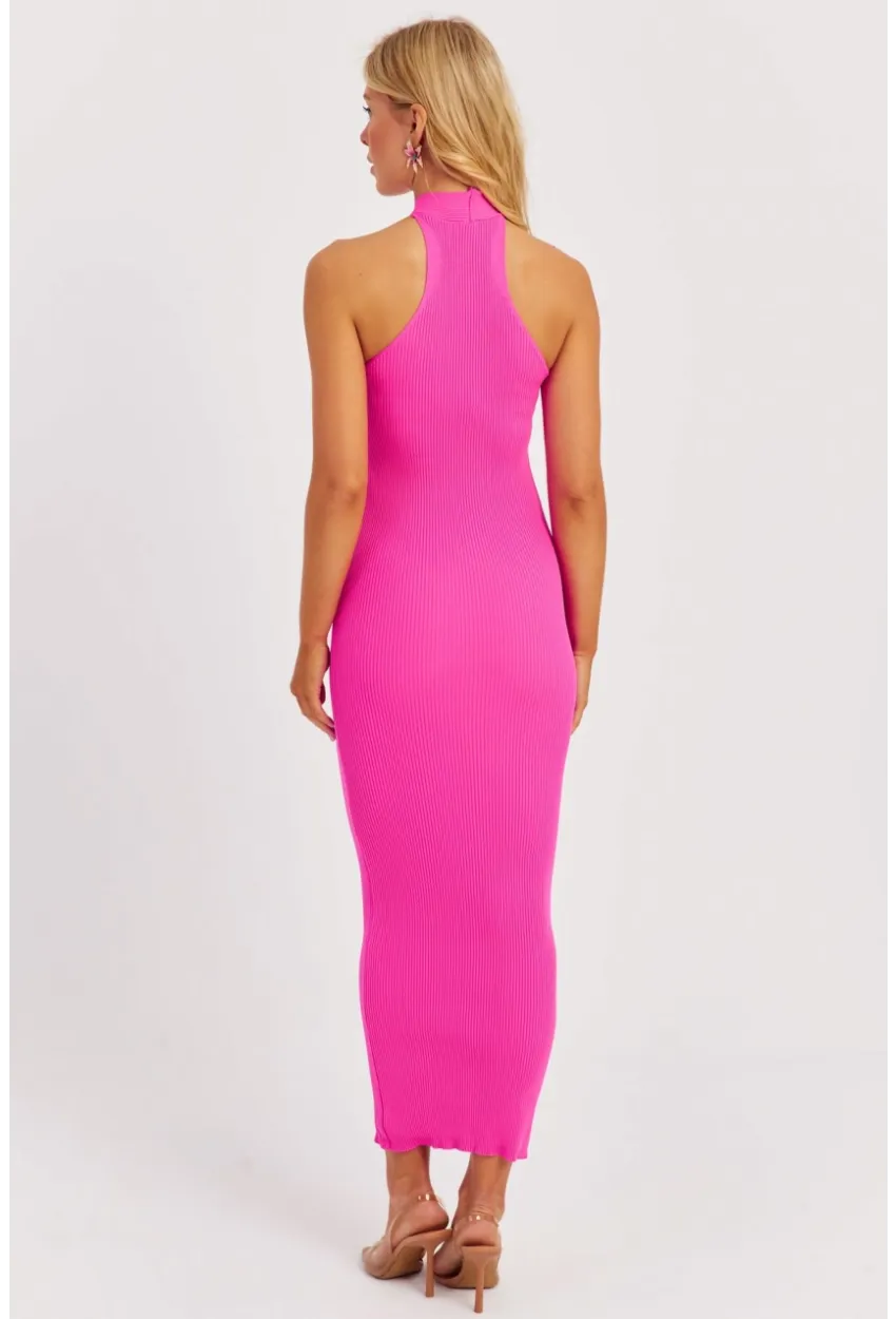 Kadın Fuşya Çapraz Yaka Triko Elbise YZ630