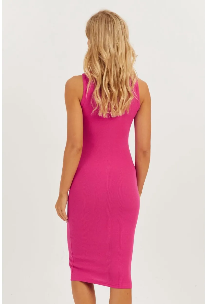 Kadın Fuşya Kaşkorse Midi Elbise CG330