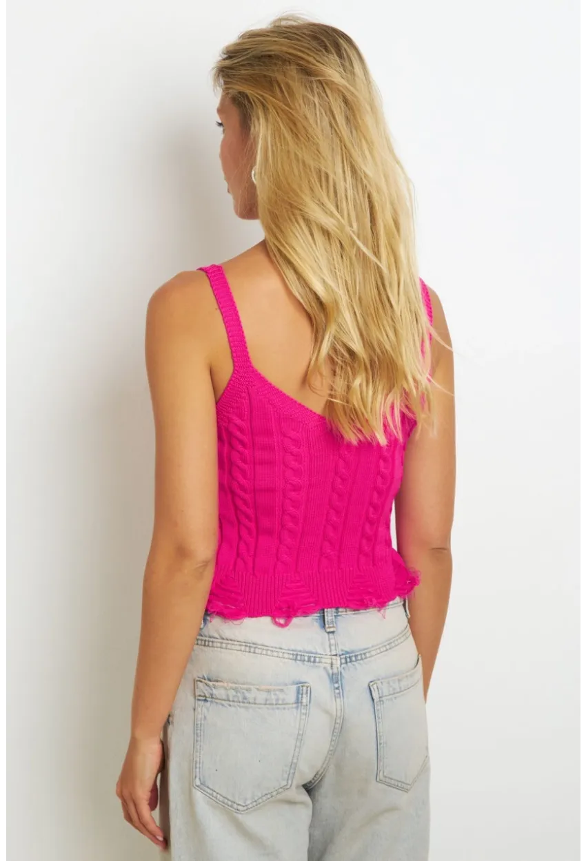 Kadın Fuşya Örgülü V Yaka Triko Bluz KAZ05