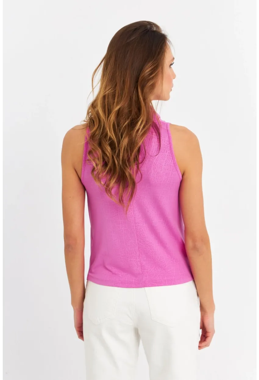 Kadın Fuşya Sırt Pencereli Desenli Bluz LPP1021