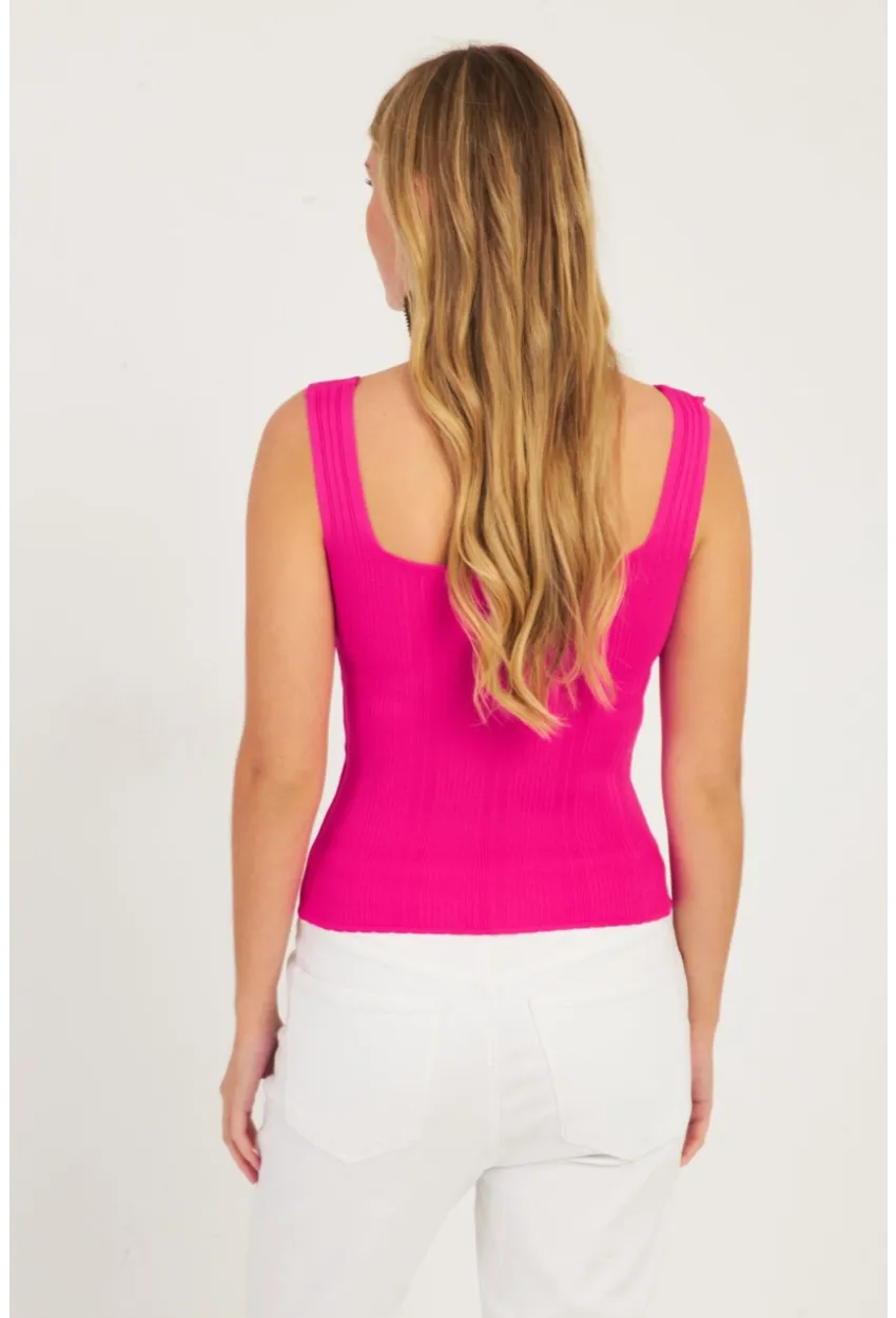 Kadın Fuşya-Siyah İkili Kare Yaka Triko Bluz SMT226