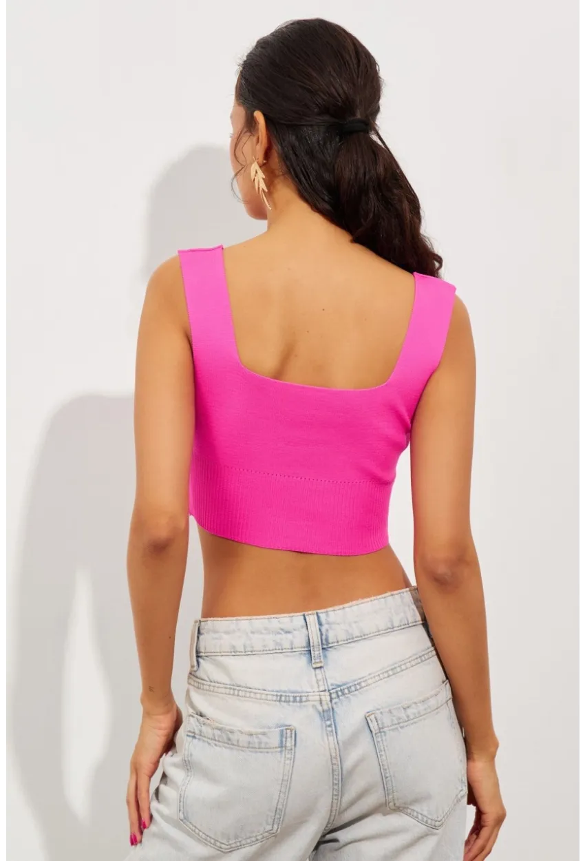 Kadın Fuşya Triko Crop Atlet YV118