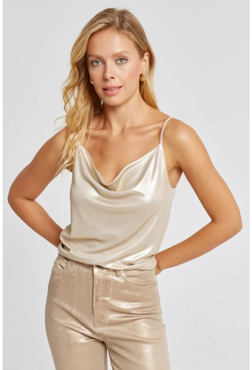 Kadın Gold Rengi Degaje Yaka Lurex Bluz LPP1250