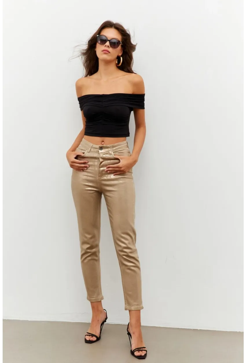 Kadın Gold Rengi Parlak Denim Pantolon NWC250