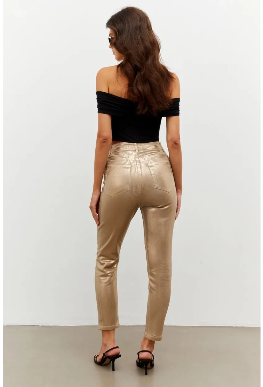 Kadın Gold Rengi Parlak Denim Pantolon NWC250