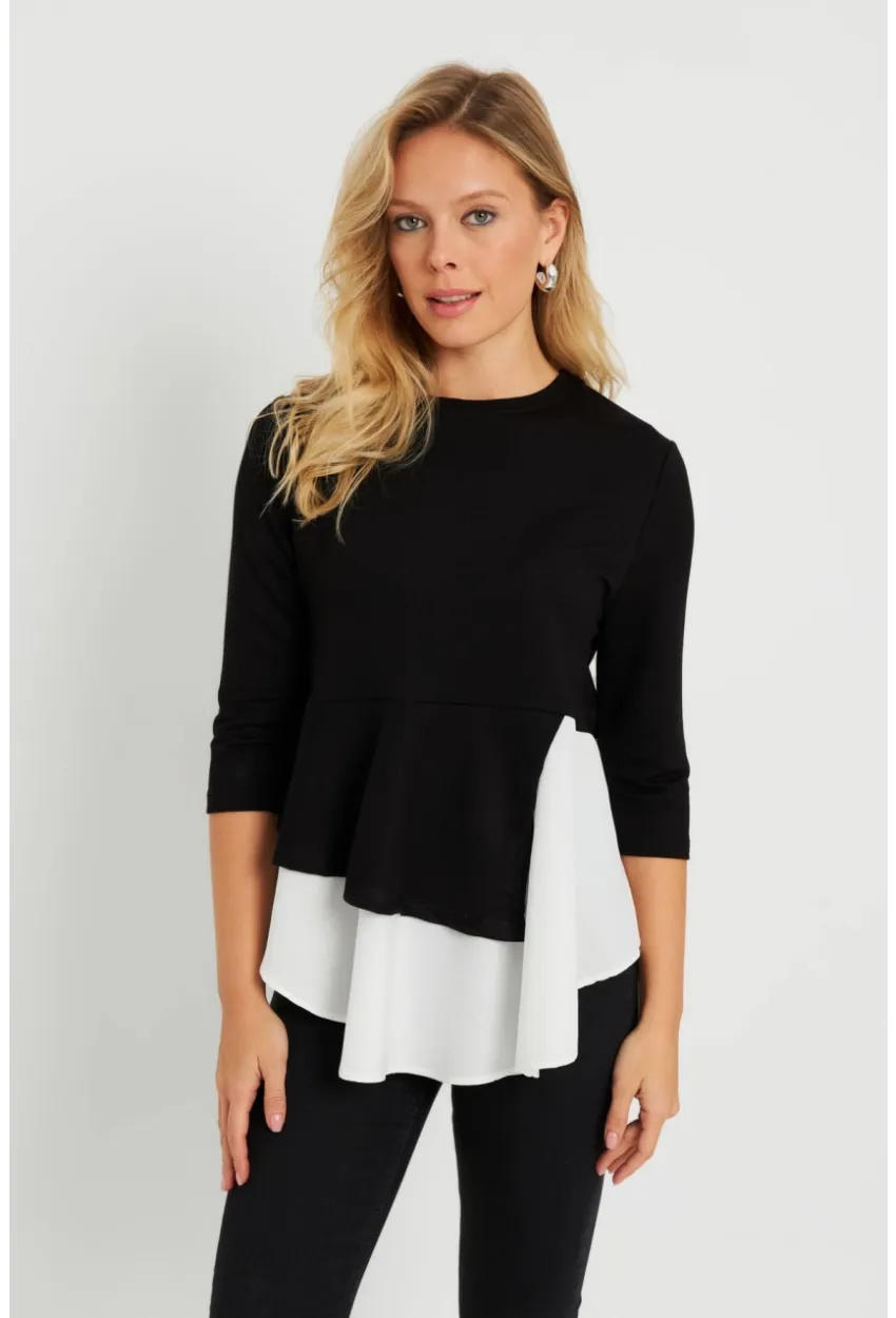 Kadın Gömlek Detaylı Bluz Siyah ST6025