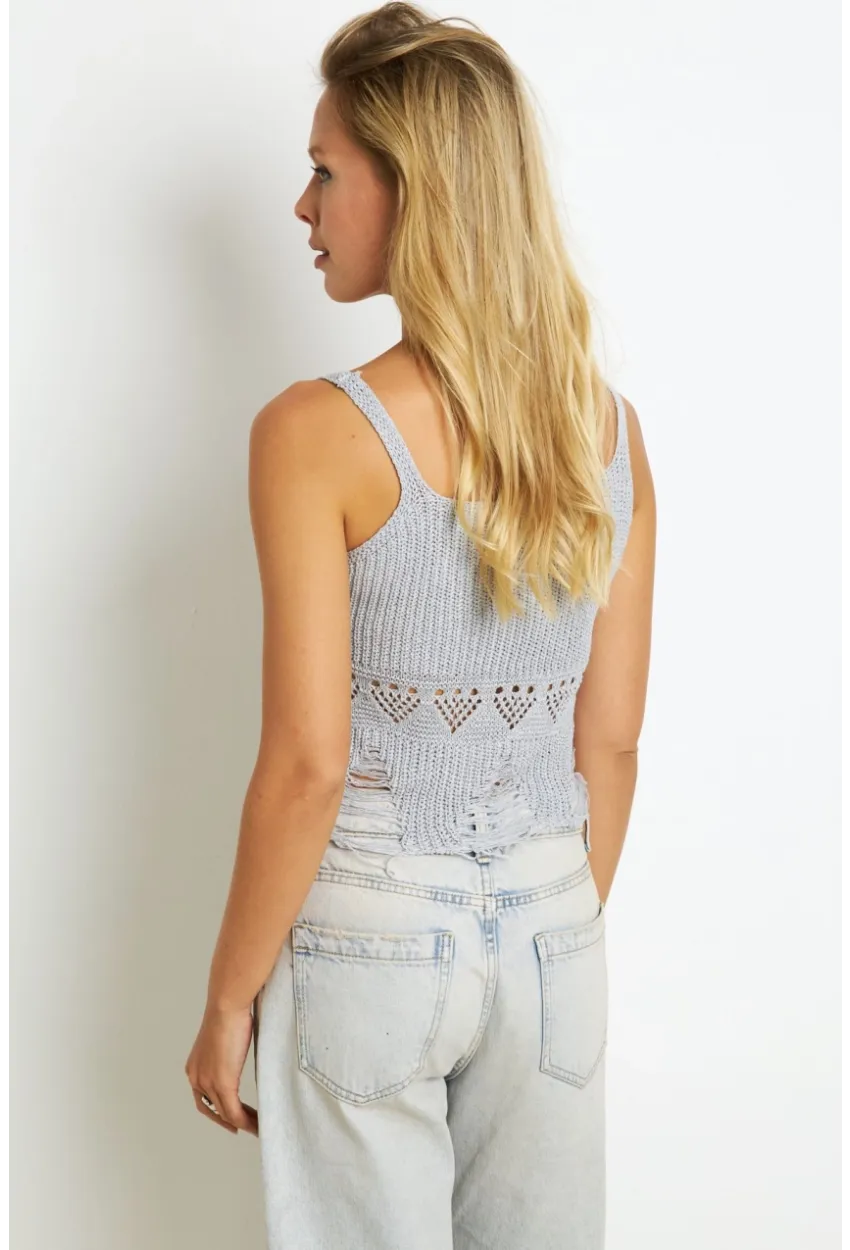 Kadın Gri Ajurlu Triko Bluz KAZ08