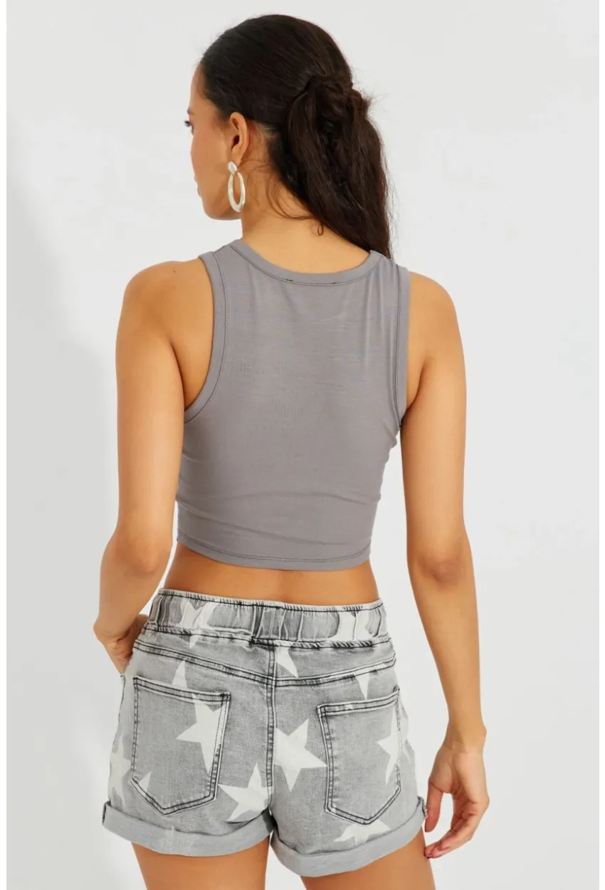 Kadın Gri Asimetrik Bluz B2734