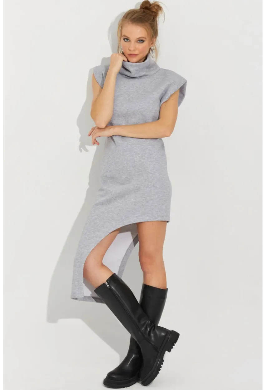 Kadın Gri Asimetrik Midi Elbise SF2196