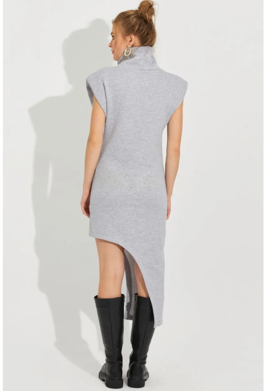 Kadın Gri Asimetrik Midi Elbise SF2196