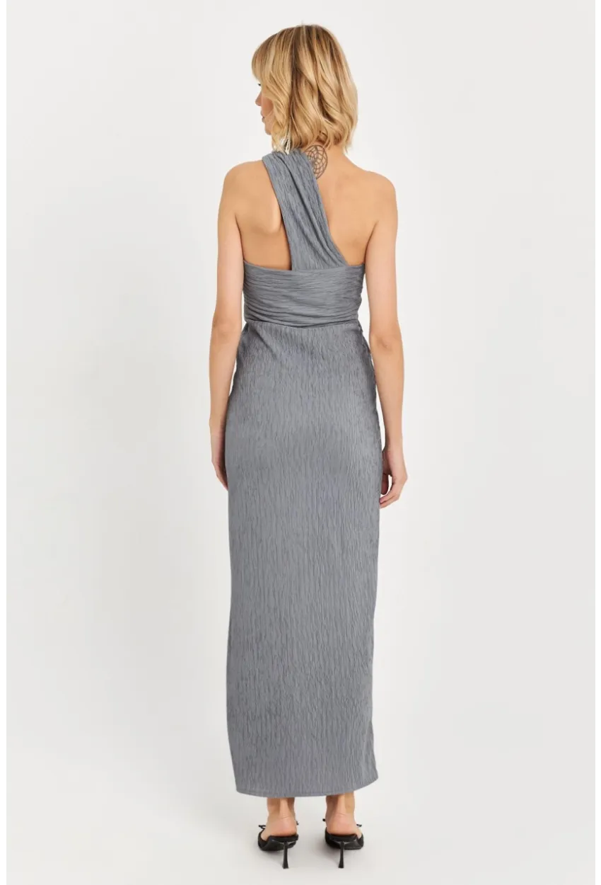 Kadın Gri Asimetrik Yaka Maxi Elbise NH25455