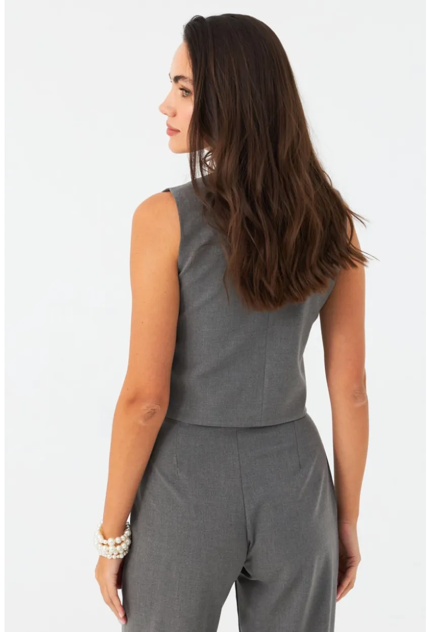 Kadın Gri Bağlama Detaylı Astarlı Yelek ELA6645