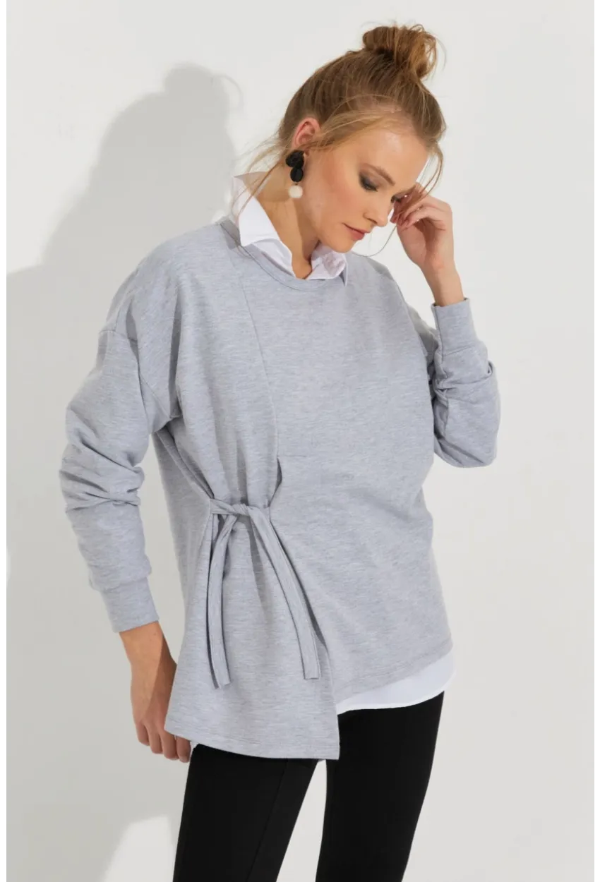 Kadın Gri Bağlamalı Sweatshirt Yİ2493