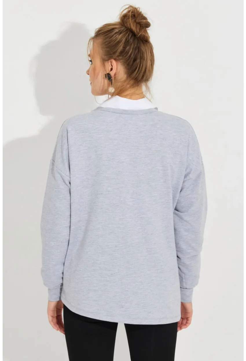 Kadın Gri Bağlamalı Sweatshirt Yİ2493