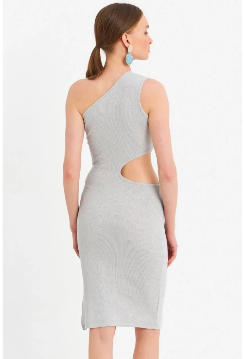 Kadın Gri Dekolteli Kaşkorse Midi Elbise OR2460