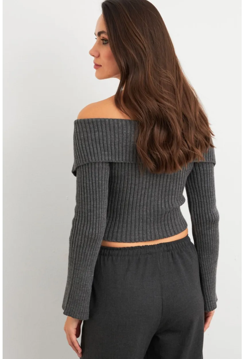 Kadın Gri Devrik Yaka Kısa Hırka TEM103