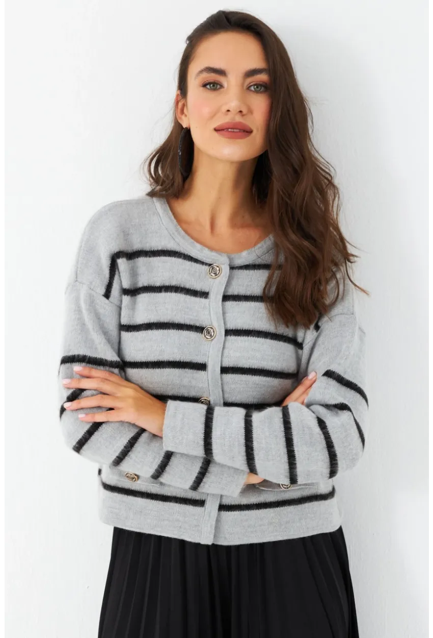Kadın Gri Düğme Detaylı Hırka MCNG800