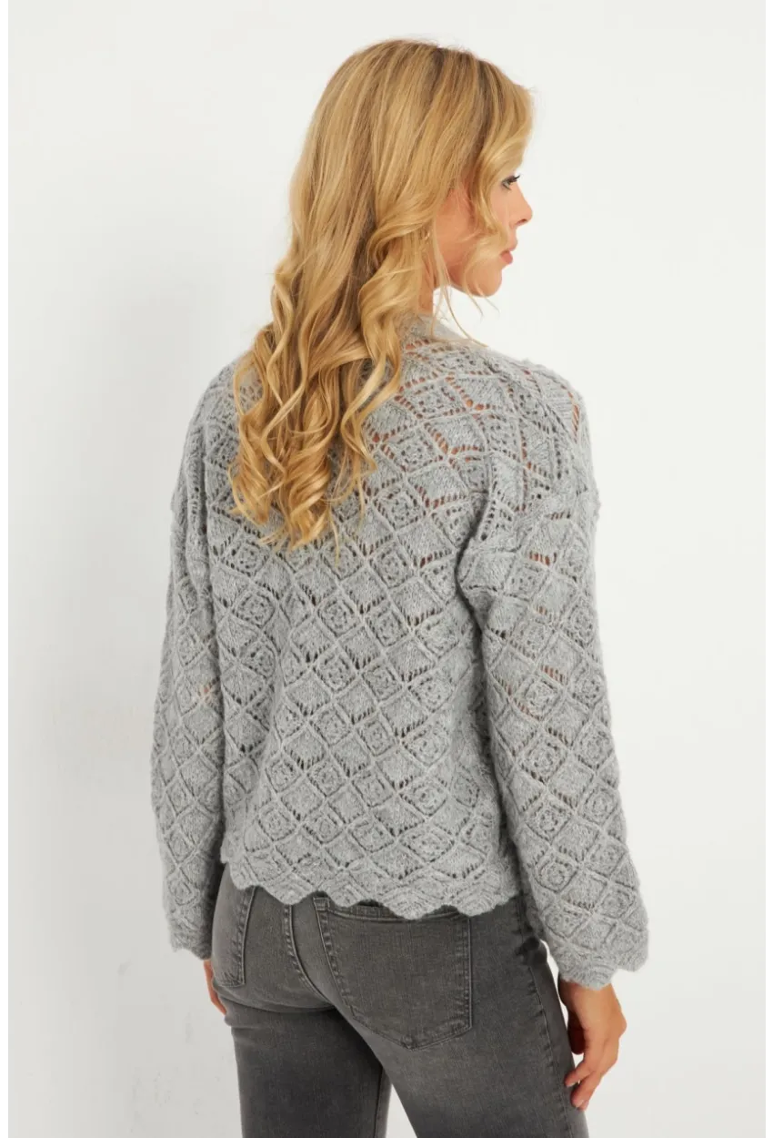 Kadın Gri Düğme Detaylı Hırka YV276