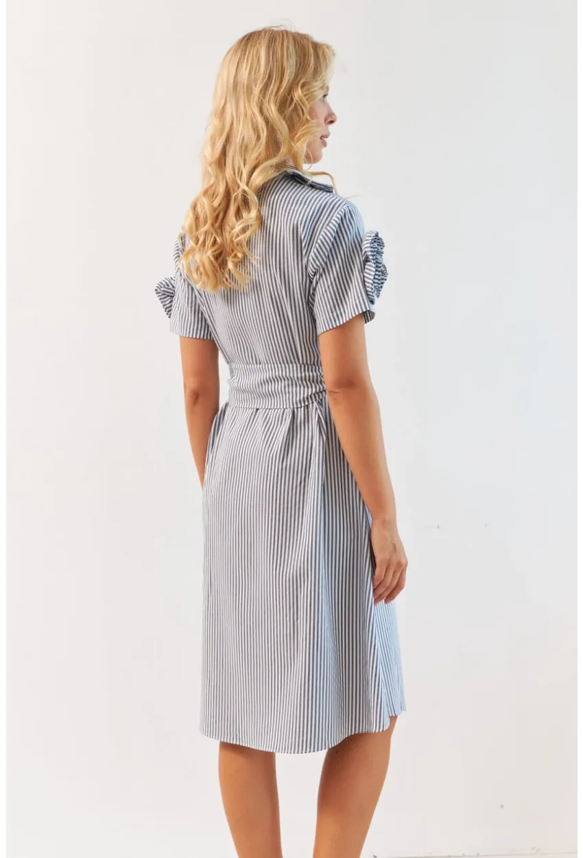 Kadın Gri Gül Detaylı Midi Gömlek Elbise SF12812