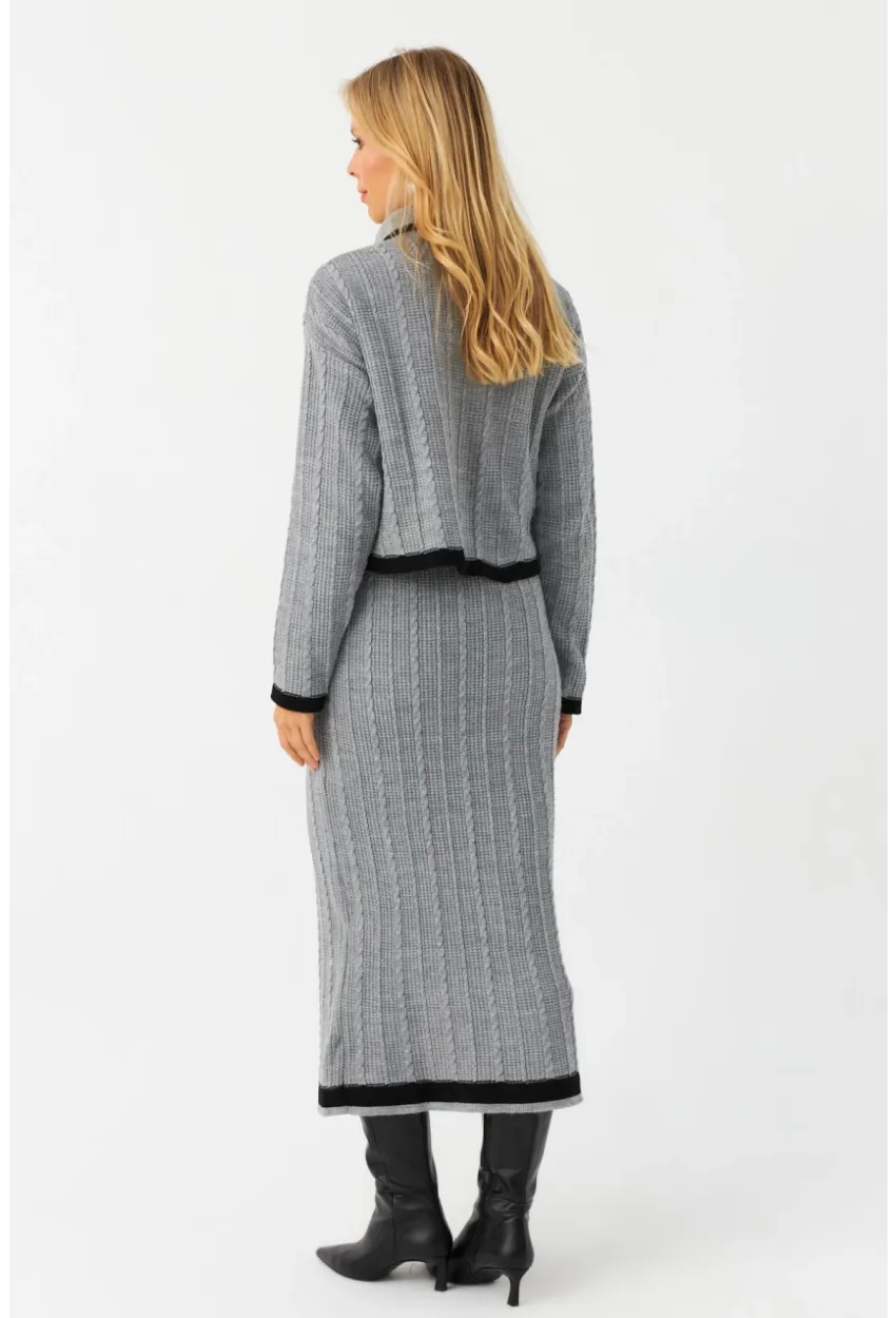 Kadın Gri İkili Alt Üst Triko Takım NUV34