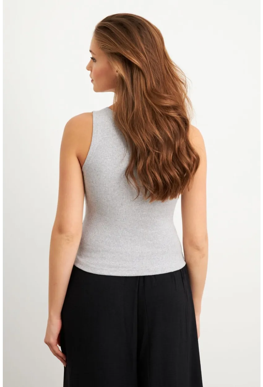 Kadın Gri Patlı Kaşkorse Bluz MK02