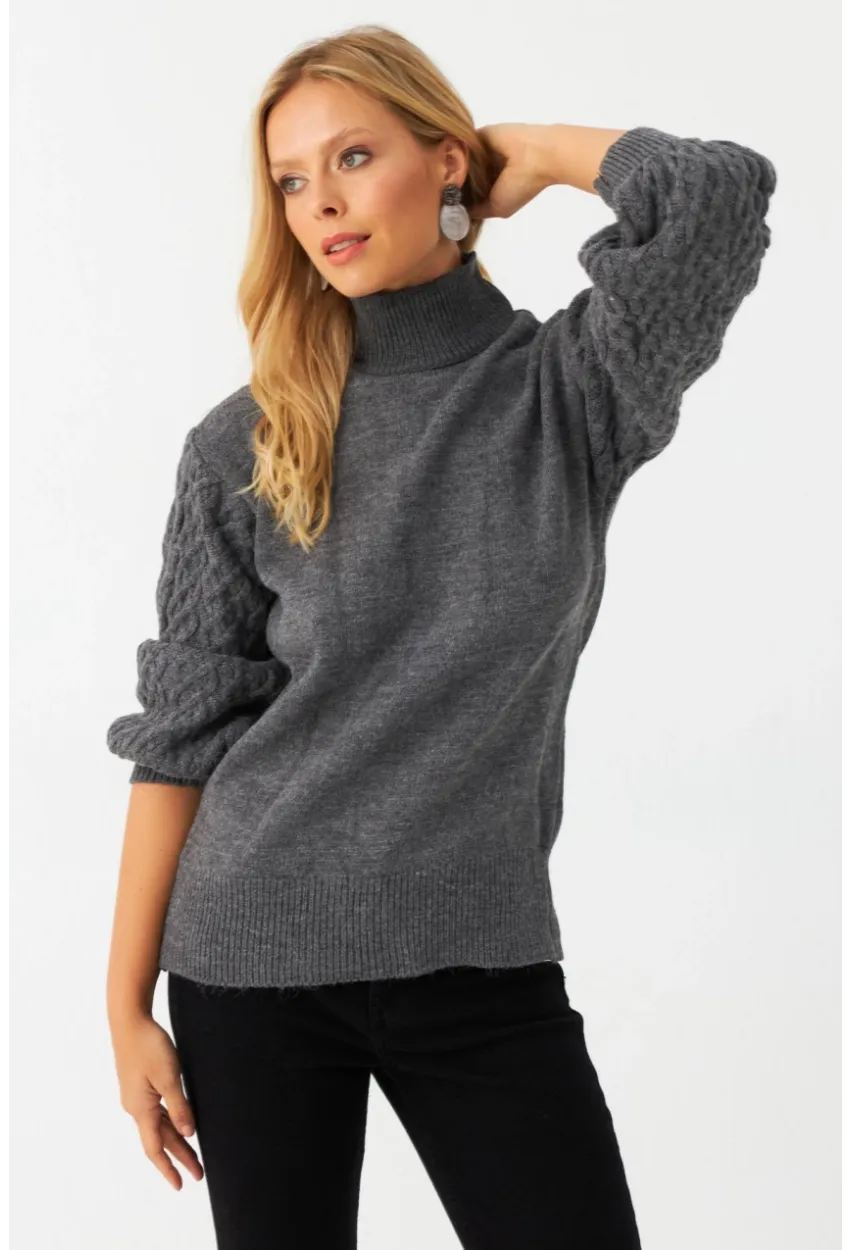 Kadın Gri Pencereli Kazak SE3