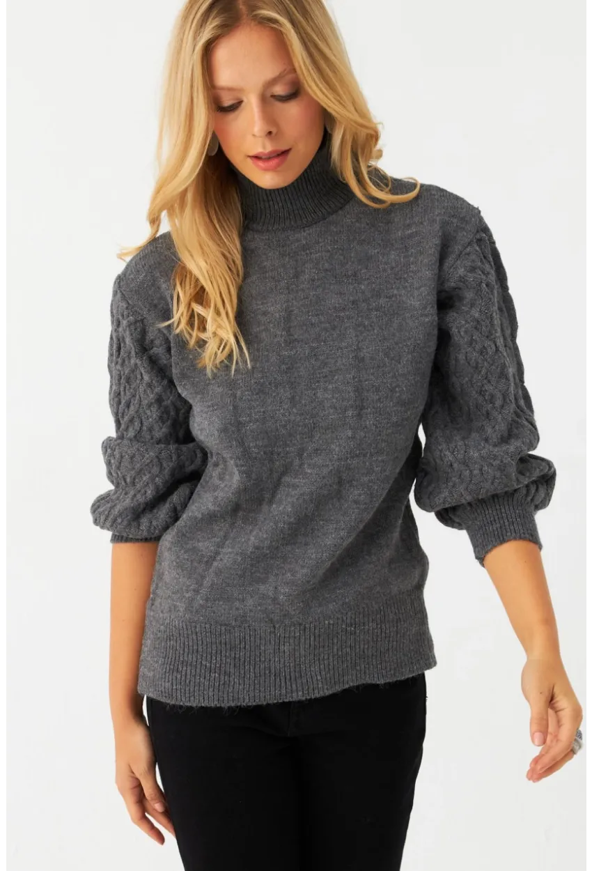 Kadın Gri Pencereli Kazak SE3