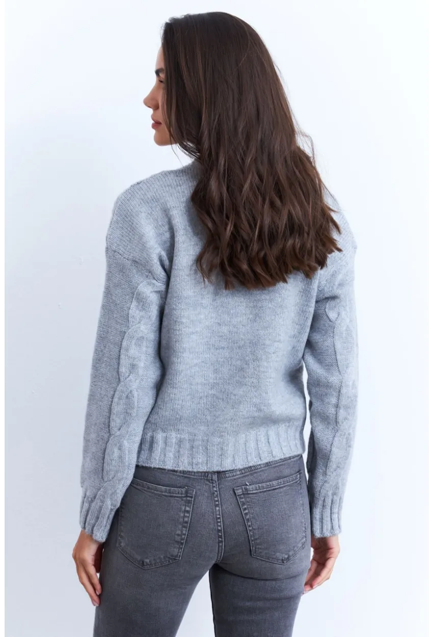 Kadın Gri Saç Örgülü Hırka YV295