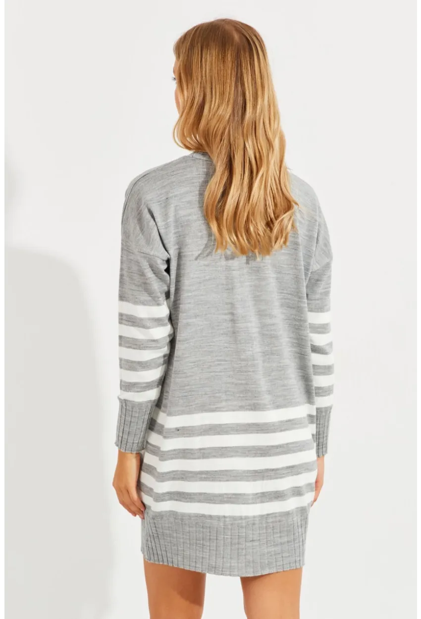 Kadın Gri Triko Çizgili Tunik YV202
